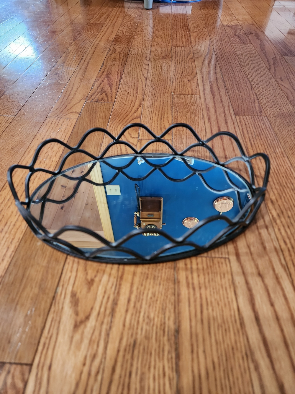 Decorative Oval Black Metal Tray with Mirror